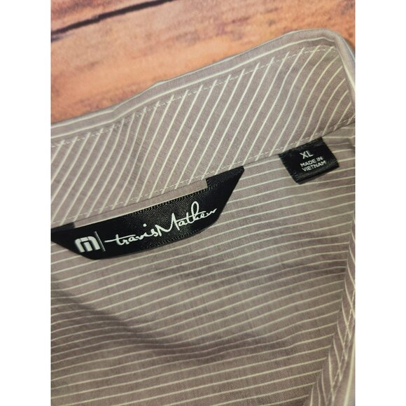 Travis Mathew Mens Cotton Blend Tan Striped Shirt XL Short Sleeve Button-Up - Picture 6 of 8
